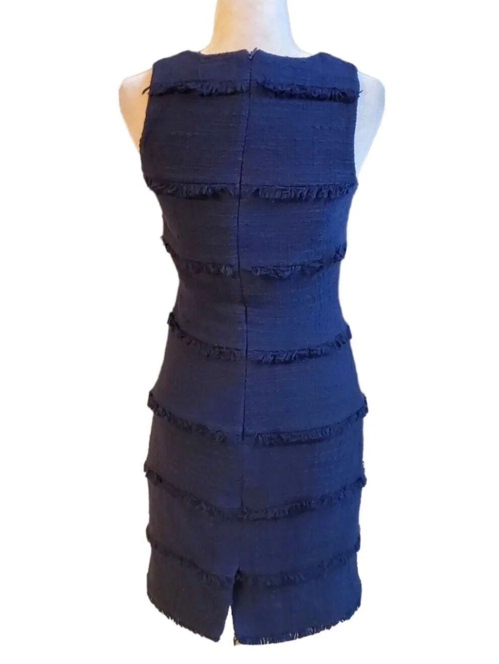 J. Crew Navy Blue Sleeveless Fringy Tweed Sheath Dress Sz 8